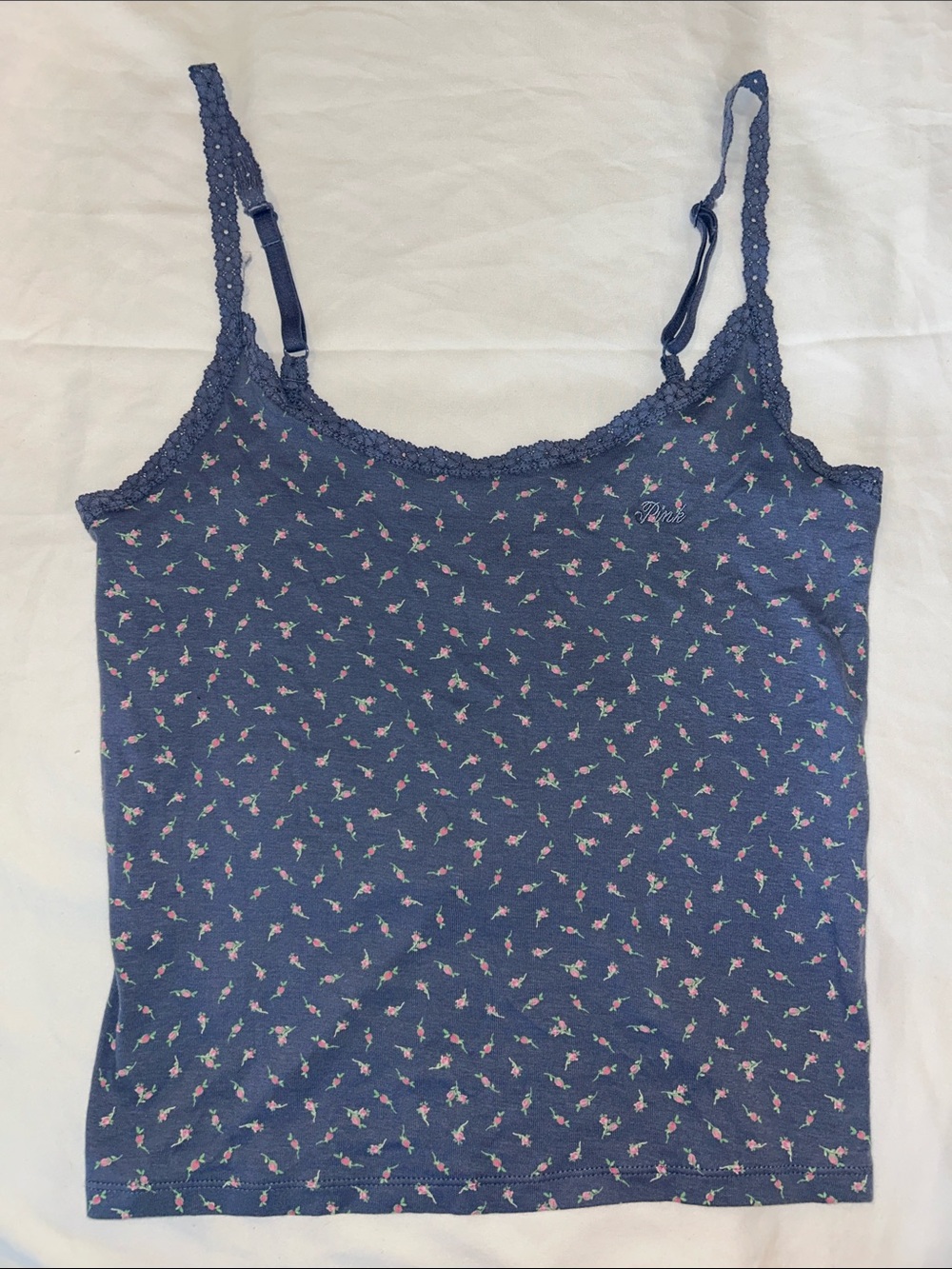 PINK Victoria’s Secret Blue Floral Cami Tank Large NWOT